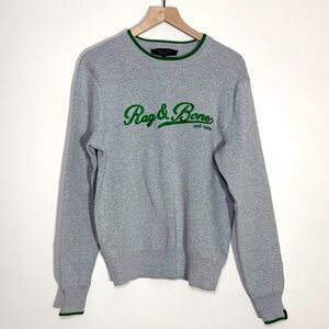 Rag & Bone Gray Crewneck Sweater with Green Trim Size Size